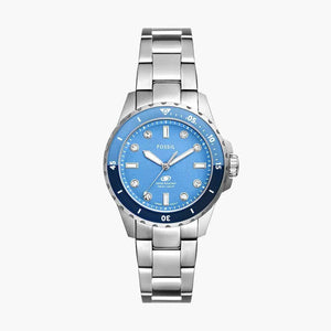 Fossil Blue Dive Three Hand Blue Dial Silver Steel Strap Watch For Women - ES5353 Authentic Buy Shop Now