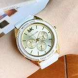 Michael Kors Jessa Quartz Gold Dial White Silicone Strap Watch For Women - MK7267 Authentic Buy Shop Now