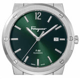 Salvatore Ferragamo F-80 Classic Green Dial Silver Steel Strap Watch for Men - SFDT02123 Authentic Buy Shop Now