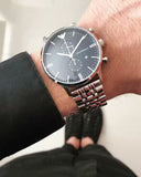 Emporio Armani Gianni Chronograph Black Dial Silver Steel Strap Watch For Men - AR80009 Authentic Buy Shop Now