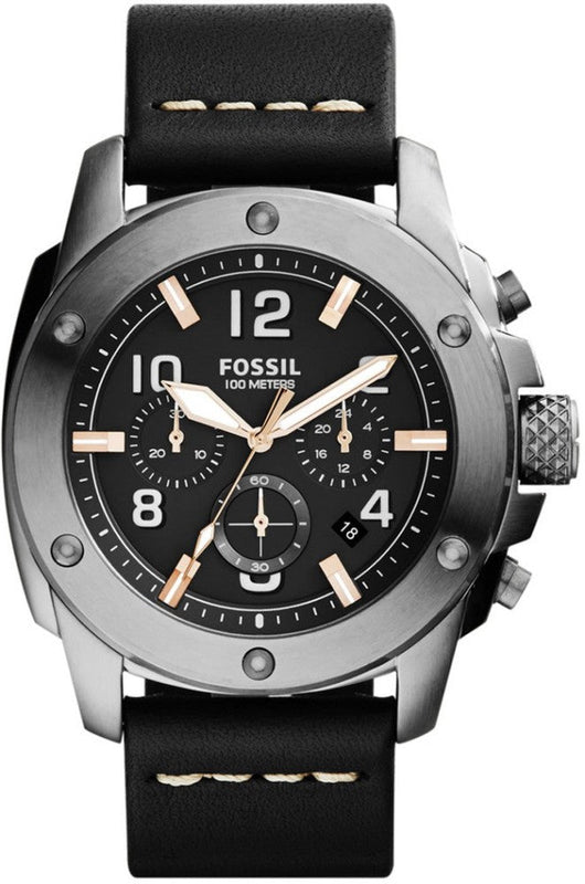 Fossil Modern Machine Chronograph Black Dial Black Leather Strap Watch for Men - FS4928 Authentic Buy Shop Now