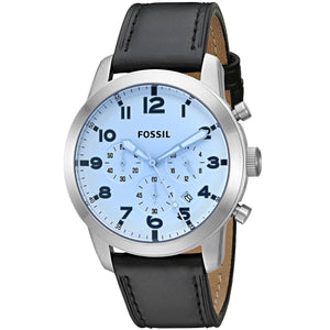 Fossil Pilot Chronograph Sky Blue Dial Black Leather Strap Watch for Men - FS5162 Authentic Buy Shop Now