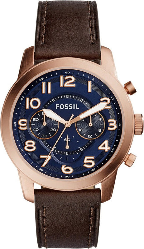 Fossil Pilot 54 Chronograph Blue Dial Brown Leather Strap Watch for Men - FS5204 Authentic Buy Shop Now