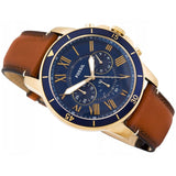Fossil Grant Sport Chronograph Blue Dial Brown Leather Strap Watch for Men - FS5268 Authentic Buy Shop Now