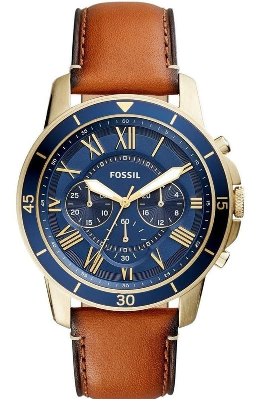Fossil Grant Sport Chronograph Blue Dial Brown Leather Strap Watch for Men - FS5268 Authentic Buy Shop Now