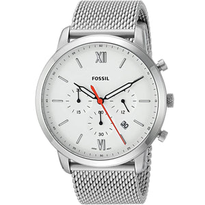 Fossil Neutra Chronograph White Dial Silver Mesh Bracelet Watch for Men - FS5382 Authentic Buy Shop Now
