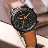 Fossil Goodwin Luggage Chronograph Black Dial Brown Leather Strap Watch for Men - FS5501 Authentic Buy Shop Now