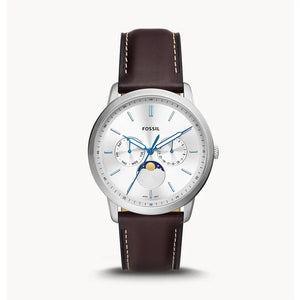 Fossil Neutra Minimalist Moonphase Silver Dial Brown Leather Strap Watch for Men - FS5905 Authentic Buy Shop Now