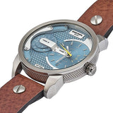 Diesel Mini Daddy LIght Blue Dial Brown Leather Strap Watch For Men - DZ7321 Authentic Buy Shop Now