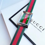 Gucci G-Frame Mother of Pearl Dial Two Tone Nylon Strap Watch For Women - YA147404 Authentic Buy Shop Now