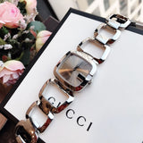 Gucci G Brown Square Brown Dial Silver Steel Strap Watch For Women - YA125402 Authentic Buy Shop Now