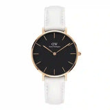 Daniel Wellington Classic Petite Bondi Black Dial White Leather Strap Watch For Women - DW00100283 Authentic Buy Shop Now