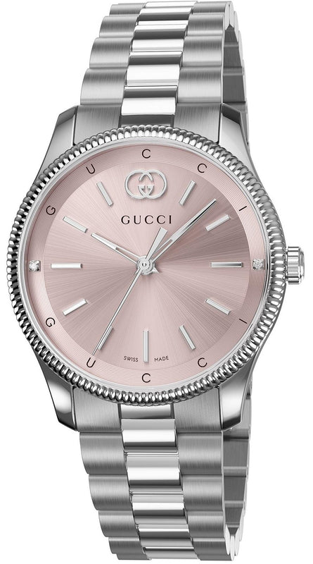 Gucci G Timeless Quartz Pink Dial Silver Steel Strap Watch for Women - YA1265061 Authentic Buy Shop Now