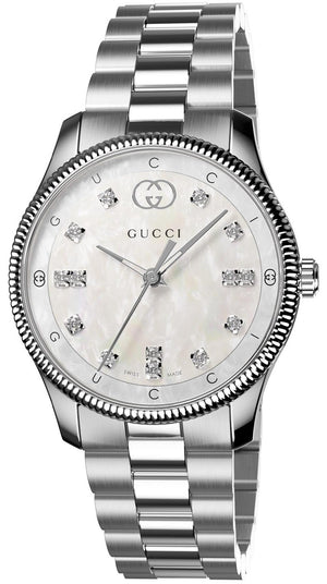 Gucci G Timeless Diamonds White Dial Silver Steel Strap Watch for Women - YA1265064 Authentic Buy Shop Now