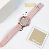 Michael Kors Runway Three Hand Crystal Pave Dial Pink Rubber Strap Watch For Women - MK6854 Authentic Buy Shop Now