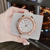 Michael Kors Sidney Chronograph White Dial Beige Leather Strap Watch For Women - MK6949 Authentic Buy Shop Now