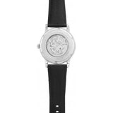 Emporio Armani Meccanico Silver Skeleton Dial Black Leather Watch For Men - AR1997 Authentic Buy Shop Now