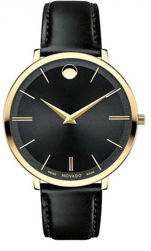 Movado Ultra Slim Black Dial Black Leather Strap Watch For Men - 0607087 Authentic Buy Shop Now