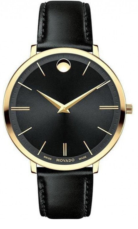 Movado Ultra Slim Black Dial Black Leather Strap Watch For Men - 0607087 Authentic Buy Shop Now