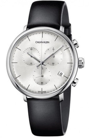Calvin Klein High Noon Chronograph White Dial Black Leather Strap Watch for Men - K8M271C6 Authentic Buy Shop Now