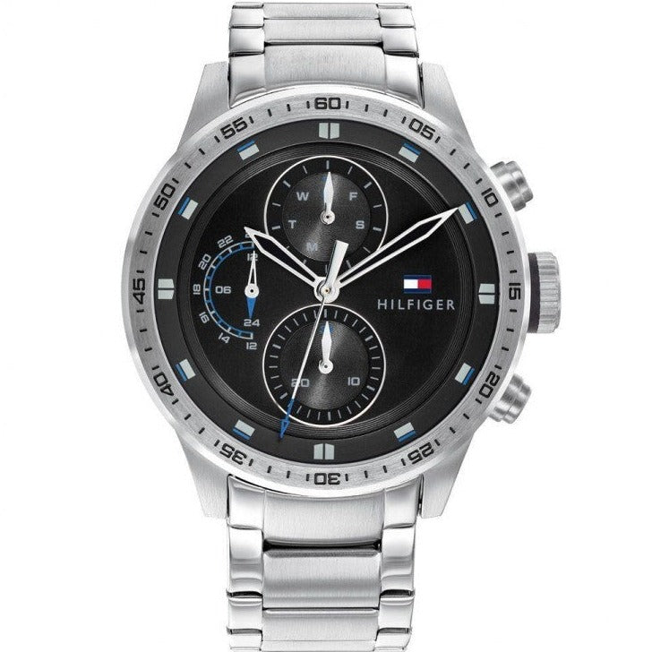 Tommy Hilfiger Trent Quartz Black Dial Silver Steel Strap Watch For Men - 1791805 Authentic Buy Shop Now