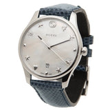 Gucci G-Timeless Signature Mother of Pearl Silver Dial Blue Leather Strap Watch For Women - YA1264049 Authentic Buy Shop Now