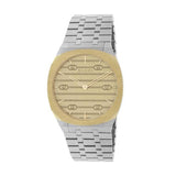 Gucci 25H Quartz Gold Dial Silver Steel Strap Watch for Women - YA163403 Authentic Buy Shop Now