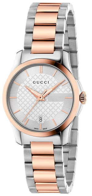Gucci G Timeless Silver Dial Two Tone Steel Strap Watch For Women - YA126564 Authentic Buy Shop Now