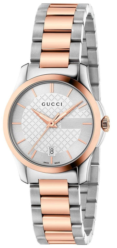 Gucci G Timeless Silver Dial Two Tone Steel Strap Watch For Women - YA126564 Authentic Buy Shop Now