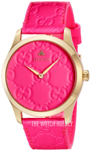 Gucci G Timeless Quartz Pink Dial Pink Leather Strap Watch For Women - YA1264115 Authentic Buy Shop Now
