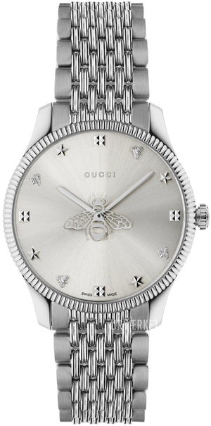 Gucci G Timeless Quartz Silver Dial Silver Steel Strap Watch For Women - YA1264153 Authentic Buy Shop Now