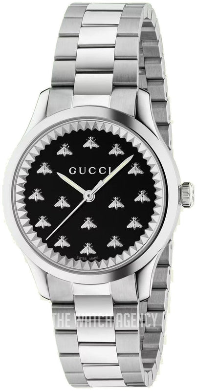 Gucci G Timeless Quartz Black Dial Silver Steel Strap Watch for Women - YA1265034 Authentic Buy Shop Now
