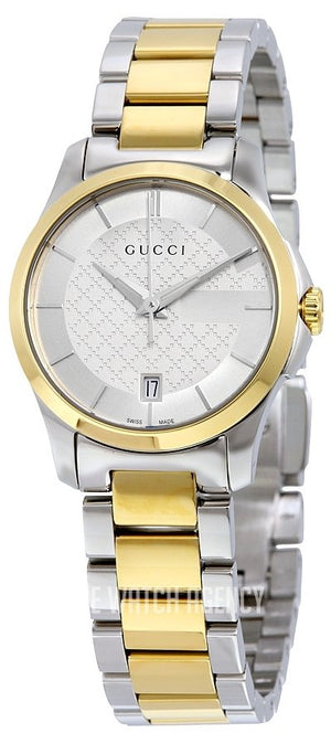 Gucci G Timeless Quartz Silver Dial Two Tone Steel Strap Watch For Women - YA126531 Authentic Buy Shop Now