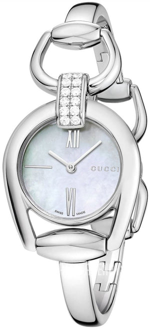 Gucci Horsebit Collection Diamonds Mother of Pearl White Dial Silver Steel Strap Watch For Women - YA139504 Authentic Buy Shop Now