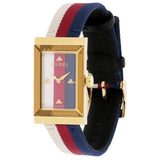 Gucci G-Frame Mother of Pearl Dial White Blue Red Nylon Strap Watch For Women - YA147405 Authentic Buy Shop Now