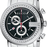 Gucci G Chrono Diamonds Black Dial Silver Steel Strap Watch For Men - YA101324 Authentic Buy Shop Now