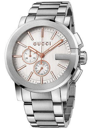 Gucci G Chrono Chronograph Silver Dial Silver Steel Strap Watch For Men - YA101201 Authentic Buy Shop Now