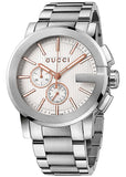 Gucci G Chrono Chronograph Silver Dial Silver Steel Strap Watch For Men - YA101201 Authentic Buy Shop Now