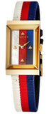 Gucci G-Frame Mother of Pearl Dial White Blue Red Nylon Strap Watch For Women - YA147405 Authentic Buy Shop Now