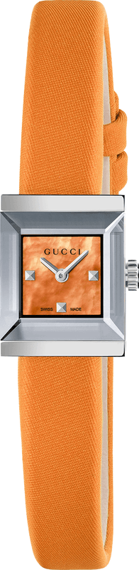 Gucci G-Frame Square Mother of Pearl Orange Dial Orange Leather Strap Watch For Women - YA128532 Authentic Buy Shop Now