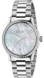 Gucci G Timeless Mother of Pearl White Dial Silver Steel Strap Watch For Women - YA126444 Authentic Buy Shop Now