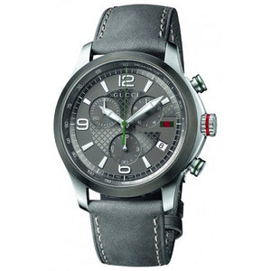 Gucci G Timeless Chronograph Grey Dial Grey Leather Strap Watch For Men - YA126242 Authentic Buy Shop Now