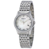 Gucci G Timeless Diamonds Mother of Pearl Dial Silver Steel Strap Watch For Women - YA126506 Authentic Buy Shop Now