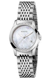 Gucci G Timeless Diamonds Mother of Pearl Dial Silver Steel Strap Watch For Women - YA126510 Authentic Buy Shop Now