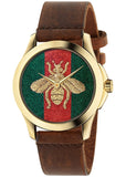 Gucci G Timeless Quartz Two Tone Dial Brown Leather Strap Watch For Men - YA126451B Authentic Buy Shop Now