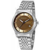 Gucci G Timeless Brown Dial Silver Steel Strap Watch For Men - YA126406 Authentic Buy Shop Now