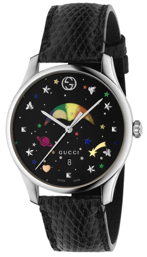 Gucci G-Timeless Moonphase Black Dial Black Leather Strap Watch For Men - YA1264045 Authentic Buy Shop Now