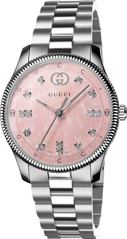 Gucci G Timeless Diamonds Mother of Pearl Pink Dial Silver Steel Strap Watch for Women - YA1265062 Authentic Buy Shop Now