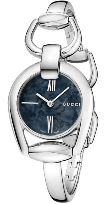 Gucci Horsebit Collection Mother of Pearl Black Dial Silver Steel Strap Watch For Women - YA139503 Authentic Buy Shop Now