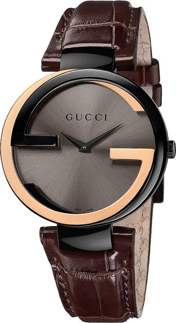 Gucci Interlocking G 18K Gold Black Dial Brown Leather Strap Watch For Women - YA133304 Authentic Buy Shop Now